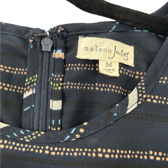 Maison Jules Happy Dotted Stripe Fit & Flare Dress Navy Size M - Picture 7 of 9